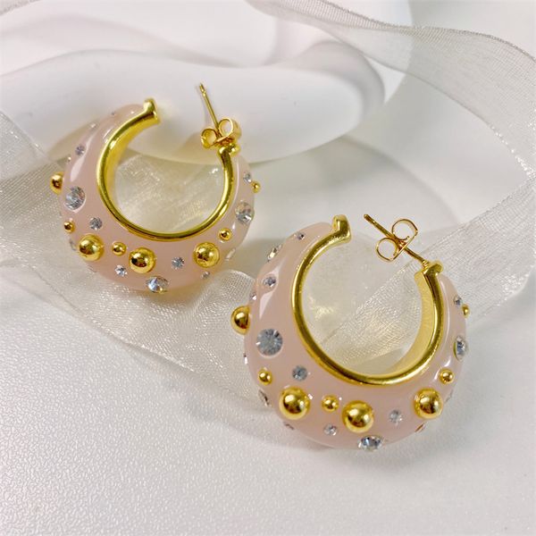 Boucles d'oreilles françaises tempérament rétro haut de gamme pour femmes avec diamants et perles d'or Boucles d'oreilles en forme de C g Bijoux de luxe E6999