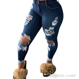 Jeans pour femmes vêtements de mode Sexy trou cassé lavé mince Stretch Denim Leggings pantalons longs printemps été pantalon grande taille