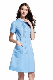 Femmes Frt Butt Ong Beauté Sal Uniforme de soins infirmiers Pharmacie Clinique à manches courtes Fiable Vêtements de travail Lg Robe g5kP #