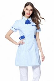 Femmes Frt Butt Ong cou papillon beauté Sal soins infirmiers uniforme pharmacie clinique à manches courtes travail haut porter b7OH #