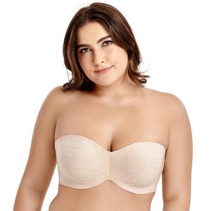 Sujetador sin tirantes minimizador con aros sin relleno de jacquard floral de cobertura completa para mujer 211110