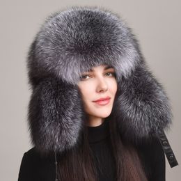 Volledige overdekte damesmuts van echt vossenbont Russische Ushanka Trapper Hunter Hat Ski Outdoor Cap
