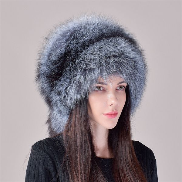 Chapeau en vraie fourrure de renard entièrement couvert pour femmes, chapeau russe Ushanka de mongolie, chapeau de trappeur, chapeau de chasseur, casquette de Ski chaude d'hiver