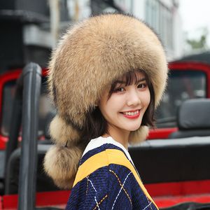 Gorro de piel de zorro Real con cobertura completa para mujer, gorro ruso Ushanka, gorro de copa, gorro de esquí cálido para invierno al aire libre