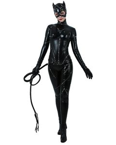 Dames fullbody zwarte kattenpak Halloween cosplay deluxe kostuum zweep zipper patch
