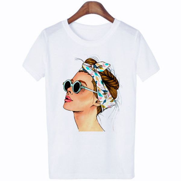 T-shirts graphiques amusants pour femmes, décontractés à manches courtes, été, mignon Turban fille imprimé, hauts t-shirts (S-3XL)
