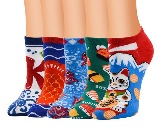 Calcetines tobilleros de algodón con dibujos animados para mujer, calcetín, pantuflas, regalos de fiesta