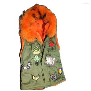 Chaleco con insignia verde militar de piel para mujer, Parka con forro sintético naranja de invierno, ropa para mujer 2022