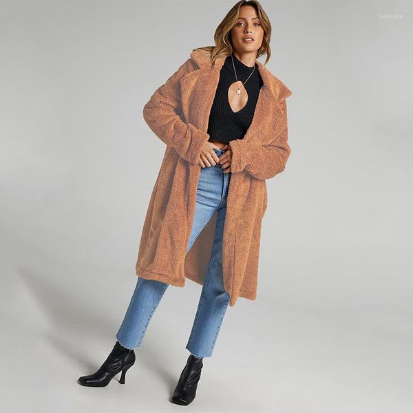 Abrigo largo de invierno de piel para mujer, chaqueta de Cachemira cálida de imitación para mujer, ropa de calle informal para mujer, prendas de vestir de felpa para mujer 2022