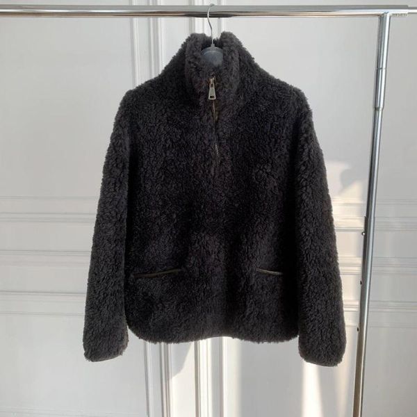 Abrigo de lana de Cachemira Natural de lana de cordero Vintage negro 2022 para mujer, chaqueta de invierno, Tops para mujer, chaquetas de piel de oveja, jersey para mujer
