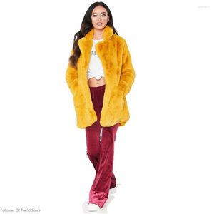 Abrigo de piel sintética de visón Natural 2022 para mujer, chaqueta de invierno para mujer, Tops amarillos, abrigo para mujer de alta calidad, largo, sólido, cálido, grueso, de lujo
