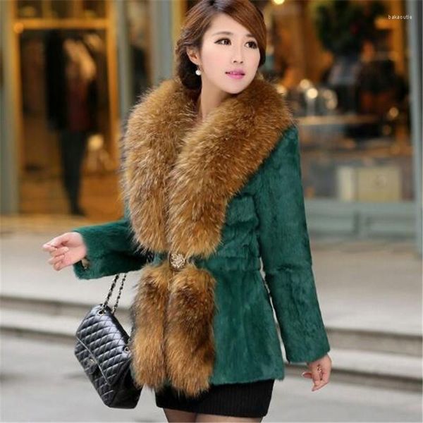 Femmes fourrure 2022 Noble élégant Imitation manteau mi-long femme col mince automne hiver vêtements mode