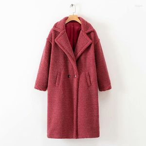 Damesbont 2022 Teddy Velvet Coats Women Warm Winter Wollen Jackets Long Wind Breaker Fleece overjas Europese en Amerikaanse stijl