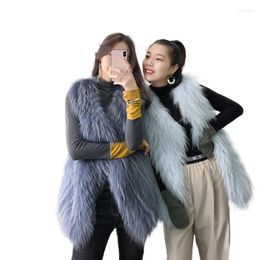 Damesbont 2022 Winter Fashion Women Raccoon Vesten mouwloze dikke warme strip genaaid Thter Long Real Gilets Vest Waistcoats