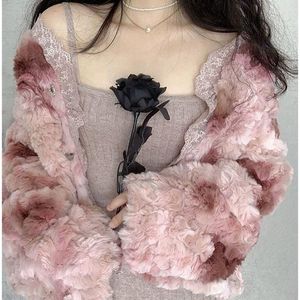 Femmes fourrure 2022 hiver Faux manteau femmes japonais coréen Kawaii doux rose cravate teinture manteaux doux soeur mignon court en peluche châle sur