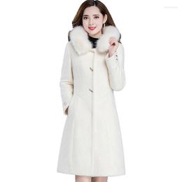 Femmes fourrure 2022 hiver Imitation vison velours manteau femmes mi-long à capuche Slim-fit grand col épais chaud en peluche manteaux femme