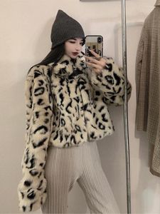 Fourrure femme 2022 hiver rétro imprimé léopard matelassé manteau court femmes automne épaississement coréen haut ample tendance Faux