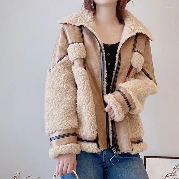 Manteau en fourrure de mouton pour femme, tout en laine, velours cisaillé, cuir intégré, amincissant, épais, chaud, collection automne-hiver 2023