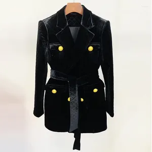 Manteau mi-long en coton avec ceinture à Double boutonnage pour femme, vêtement en fourrure, Style étoile, Lingge, velours doré, Clip, automne/hiver, 2023
