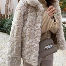 Femmes fourrure 2023 automne hiver chaud Faux bouton Cardigan manteau coréen à manches longues femmes vêtements d'extérieur épais élégant moelleux veste D6