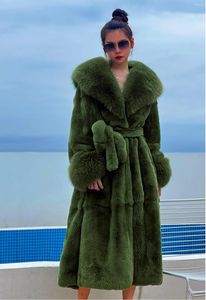 Femmes fourrure 2023 grands longs manteaux de vison femmes veste vêtements d'extérieur d'hiver Faux manteau avec ceinture femme manches dames Parka ample