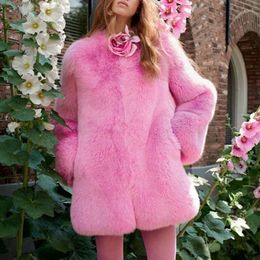 Manteau en fausse fourrure pour femme, veste surdimensionnée, 3 couleurs, rose, vert, noir, mode automne-hiver, vêtements amples et chauds, 2023