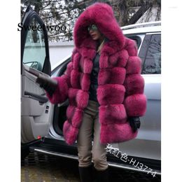 Manteau en fausse fourrure pour femmes élégant manteau de renard femmes mode d'hiver moyen long artificiel dame chaud faux manteaux femme