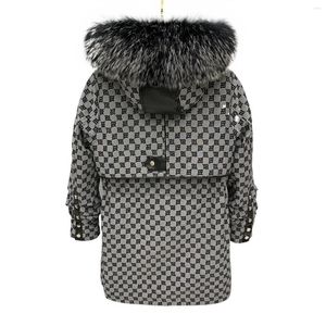 Manteau à capuche mi-long avec col de raton laveur pour femme, parka d'hiver en fourrure amovible, doublure Rex, manteaux chauds, à la mode, 2023