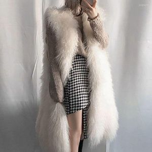 Dames vacht 2023 faux schapen vrouwen lange vest warme vest pluche jassen vrouwelijk jas herfst winter harige bovenkleding n61