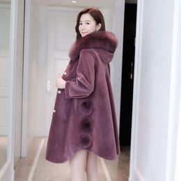 Manteau polaire mi-long en fourrure de mouton cisaillé pour femme, une pièce, à capuche, de haute qualité, ample et confortable, 2023