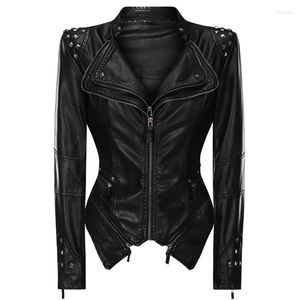 Femmes fourrure 2023 veste en cuir femmes mode Faux PU vestes dames Sexy noir moto motard Streetwear gothique Rivet manteau Chaqueta