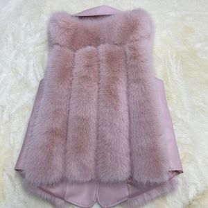 Damesbont 2023 Luxury -kwaliteit faux vest Women wijzigen sleutelleer lederen patchwork jas roze wit jasje af