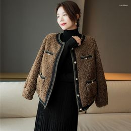 Pelliccia da donna 2023 Pellet Autunno Inverno Giacche Girocollo Versatile Cappotto corto in peluche di un pezzo di agnello