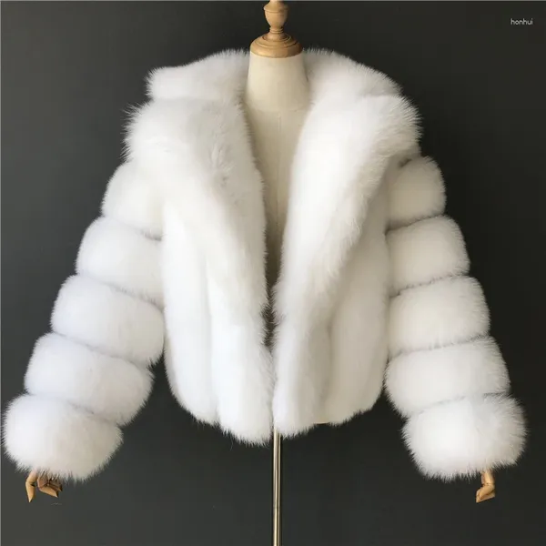 Manteau pelucheux en fourrure de vison pour femme, veste de luxe, Faux épais et chaud, à revers, manches longues, blanc, noir, hiver 2023