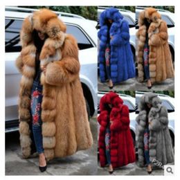 Manteau en fourrure Super Long pour femme, Imitation couleur unie, ample, à la mode, chaud, épais, très grande taille, à capuche, hiver 2023