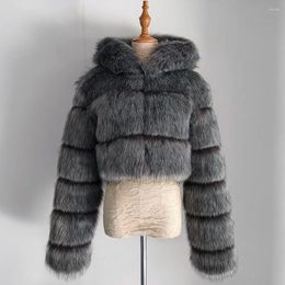 Frauen Pelz 2023 Winter Warme Mode Mit Kapuze Faux Mantel Mann Frauen 5XL 6XL Pelzigen Mantel Elegante Plüsch Crop Jacke täglichen Casual Kleidung