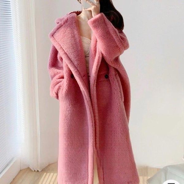 Pujo para mujeres 2023 Invierno Mujeres Faux Faux Long Long Lo suelto Gran tamaño, Sutida, engrosar la moda cálida de la moda casual de color sólido.