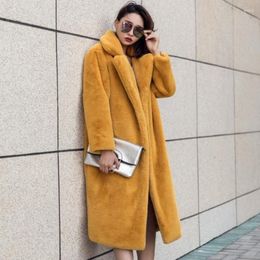 Damesbont 2023 winter vrouwen faux jas verdikt warme outmarden midden lengte versie solide kleur parkas mode casual losse outcoat