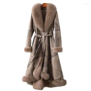 Manteau en fourrure mi-long pour femme, veste d'hiver à Faux col, ample, coréen, épais, pardessus féminin, 2023