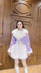 FOURS FURS 2024 automne et hiver haut de gamme légère luxe long manteau chaud manteau femme douce mode tempérament en vrac vestes