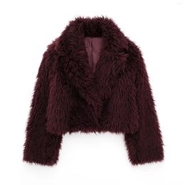 Pelliccia da donna 2024 Autunno Inverno Donna Giacca artificiale Peluche Cappotto corto Colletto con bavero Maniche lunghe Chic Cardigan caldo Capispalla