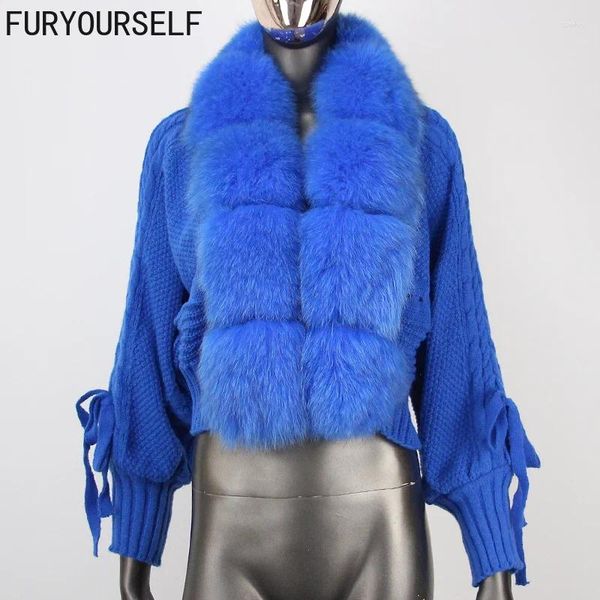 Veste en fourrure pour femme, décontractée, col réel, courte, chaude, ample, tricotée, avec patte naturelle, vêtements d'extérieur, mode hiver 2024