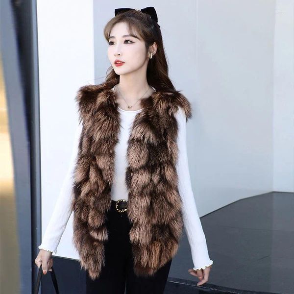 Chaleco de pelo sintético de estilo corto para mujer, cárdigan cálido con temperamento coreano para otoño e invierno, 2024