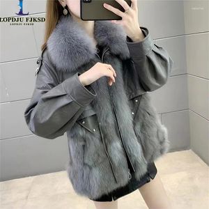 La fourrure pour femmes 2024 Hiver Faux Coats Spliced Lace-Up Veste Long Femelle Femme Épaissis Warm Vêtements Promotion de haute qualité