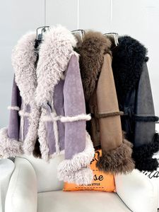 Manteau intégré en fourrure pour femmes, coupe cintrée, laine bouclée, cheveux jeunes, vessie intérieure, hiver 2024