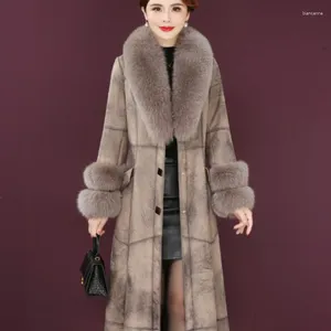 Manteau à col mi-long en fourrure pour femmes, à la mode et chaud, haut de gamme, luxe polyvalent, hiver 2024