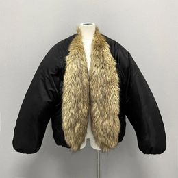 Veste d'hiver en fourrure pour femmes, col en v, Simulation de cuir et portant une Cape épaisse en coton de Style européen et américain des deux côtés, Y2k, 2024