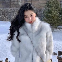 Yi Mengling – manteau en fourrure pour femmes, même Style, Antique, Protection de l'environnement, col debout, court, Imitation peluche, hiver 2024