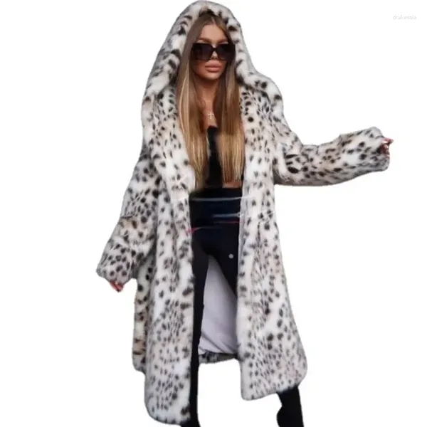 Abrigos de piel para mujer 2024, abrigo exclusivo de invierno con cinturón largo de imitación de leopardo, chaqueta mullida de moda urbana elegante para mujer