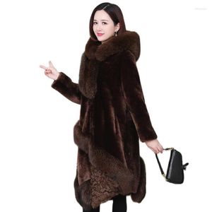 Veste tout-en-un en fourrure pour femme, manteau d'hiver en velours Imitation vison, mi-long, vêtements d'extérieur, pardessus de tonte de mouton, 2023